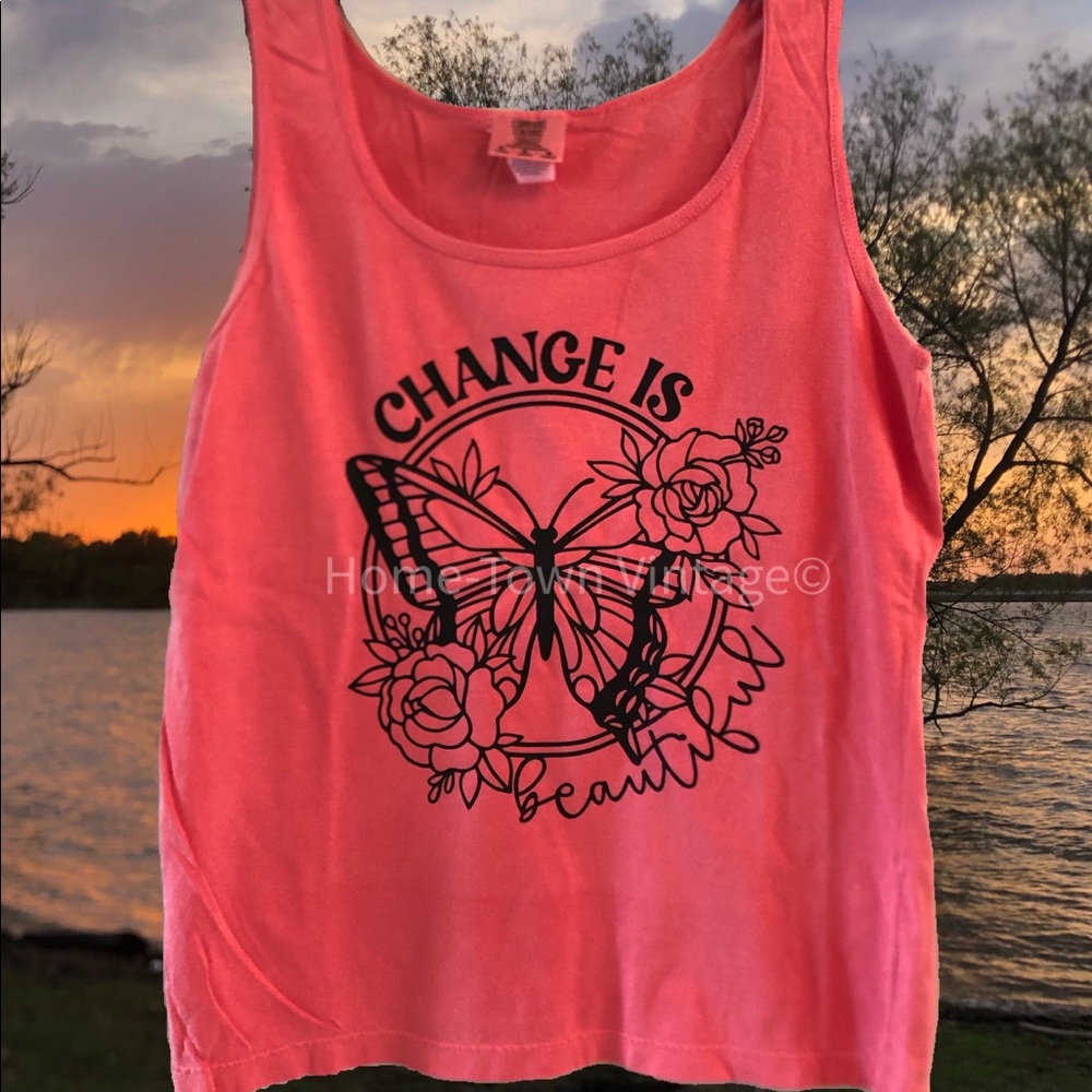 Change Is Beautiful comfort colors tank coral color size M